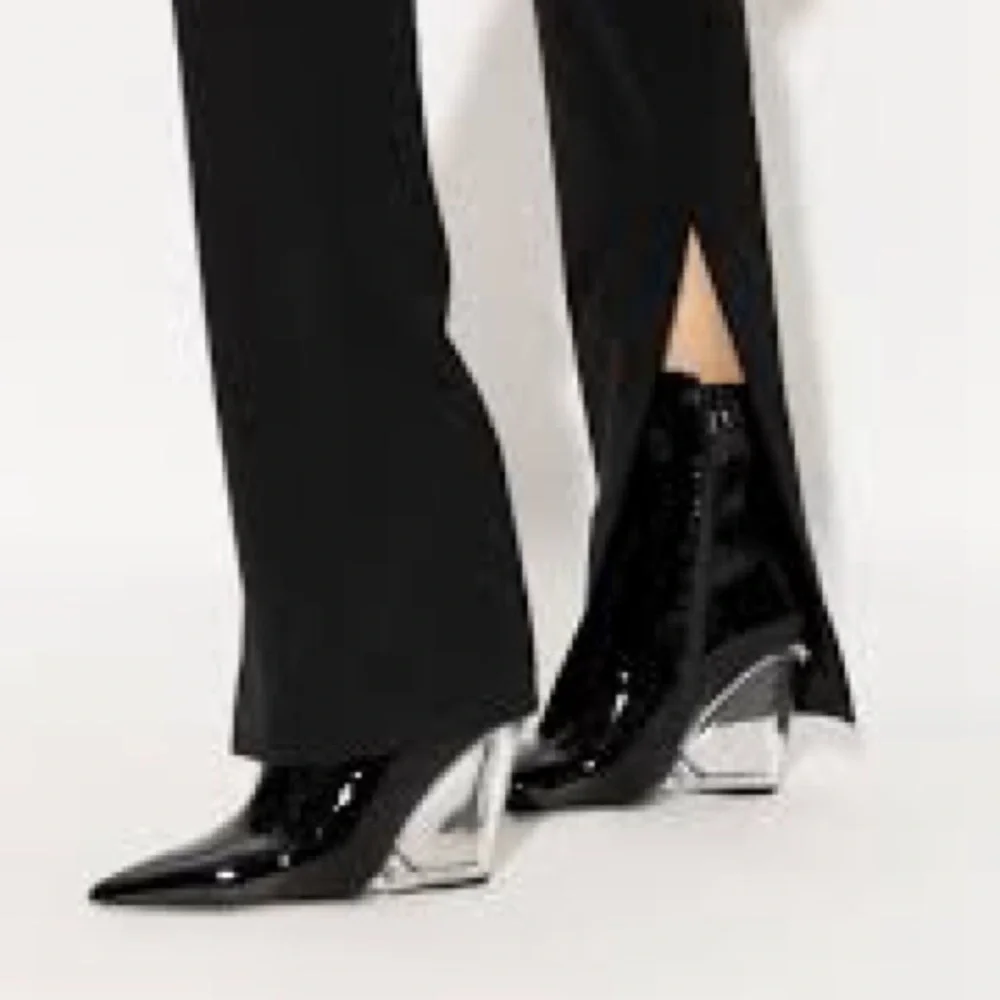Stuart Weitzman lucite 100 patent leather ankle boots clear wedge heel